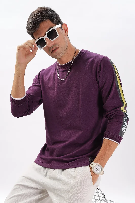 Men's Shirts with Tab CollarsStitch of Boldness Full Sleeve T-Shirt: Purple