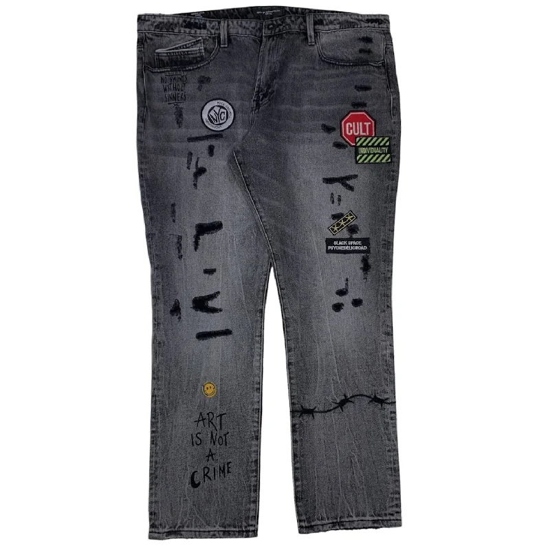 Men's Pants with Pleated FrontsCult Of Individuality Rocker Slim Graffiti Jean (Black Acid) - 620A2-RS03H