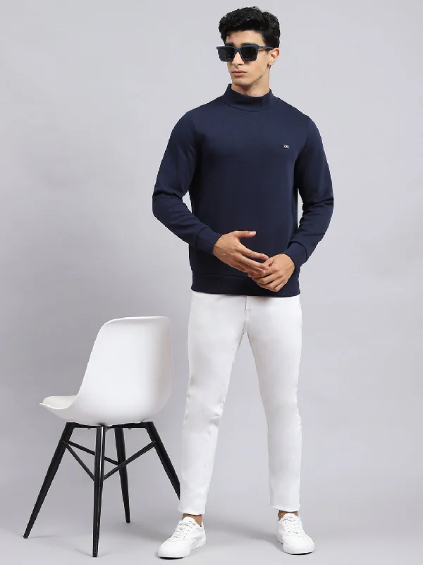 Men's Shirts with Mandarin CollarsMen Blue Plain T-Shirt