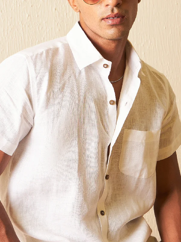 Men's Floral Print Shirts for Spring and SummerDENNISON White Hemp Shirt