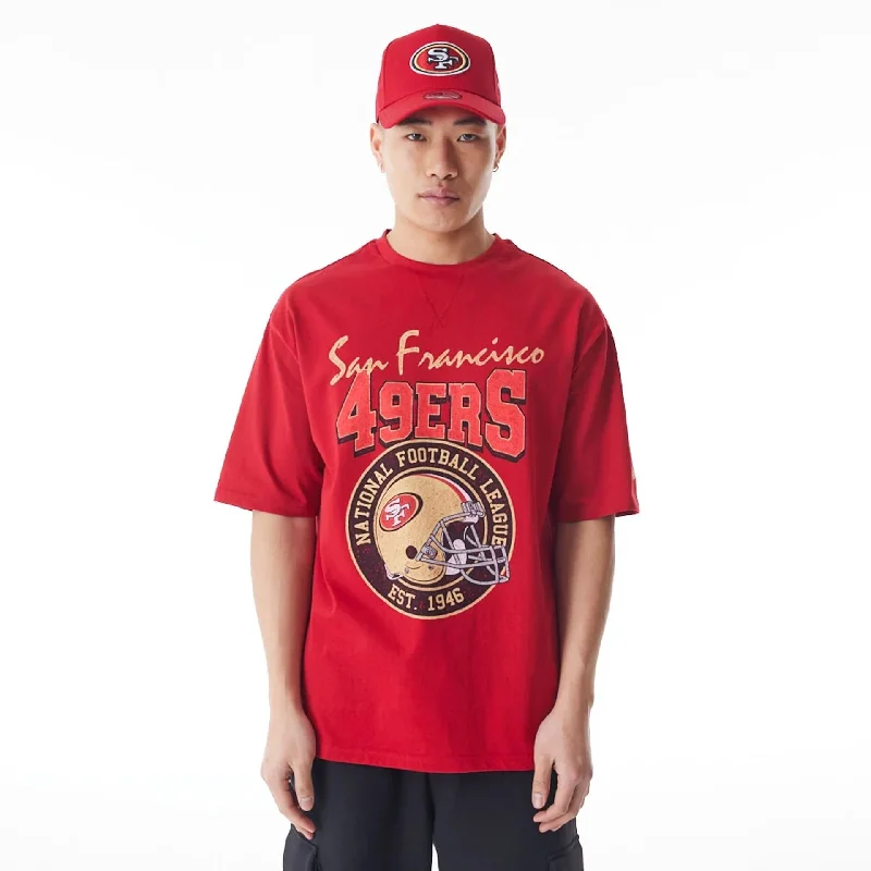 Men's Shirts for FishingSan Francisco 49ers NFL Helmet Graphic Red Oversized T-Shirt
