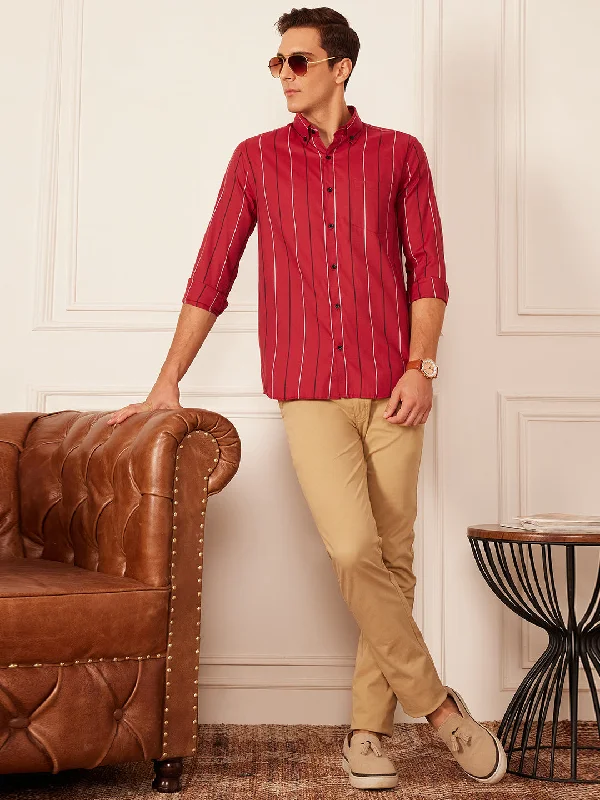 Comfortable Men's Flannel ShirtsDENNISON Smart Striped Button-Down Collar Casual Shirt