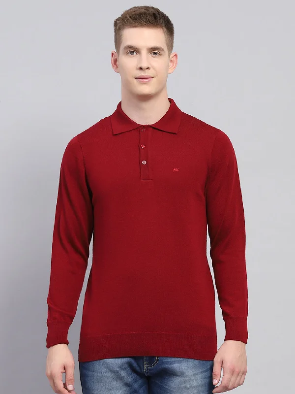 Men's Shirts for HikingMen Maroon Solid Collar Full Sleeve Winter T-Shirt