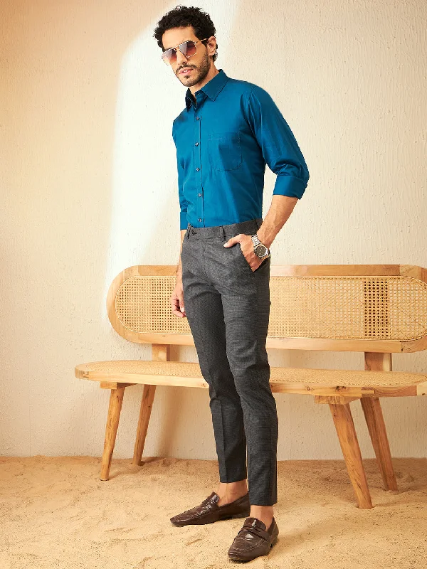 Men's Tab-Collar Shirts for a Crisp LookDENNISON Turquoise Blue Smart Spread Collar Cotton Formal Shirt