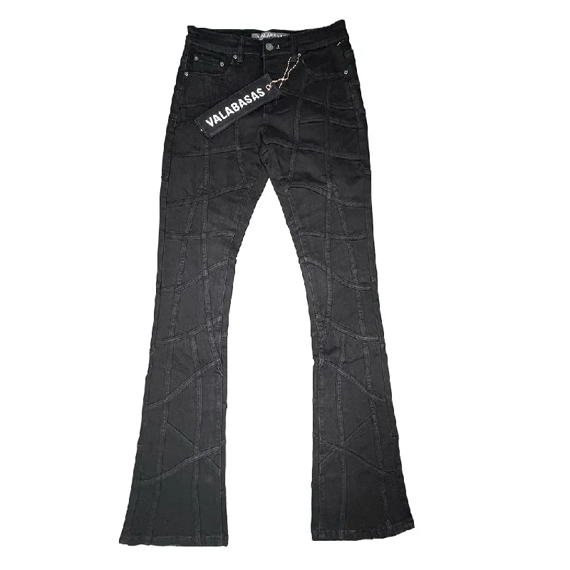 Men's Pants with Logo EmbossmentsValabasas Streak Flared Stacked Denim (Black) VLBS6041