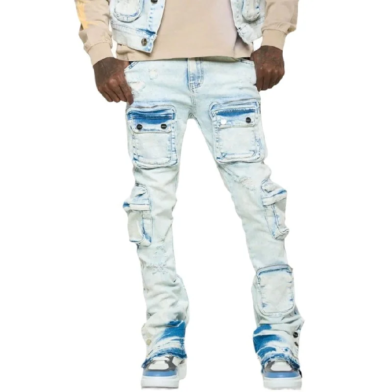 Men's Bike Shorts for CyclingPheelings "Journey To Greatness" Cargo Flare Stacked Denim (Light Blue)