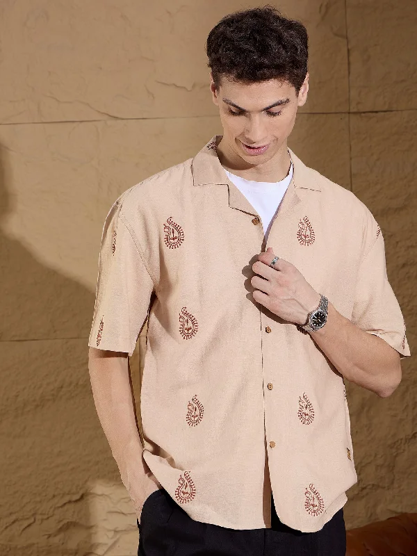 Men's Solid-Color Button-Down Shirts for VersatilityPaisley Embroidery Oversized Shirt