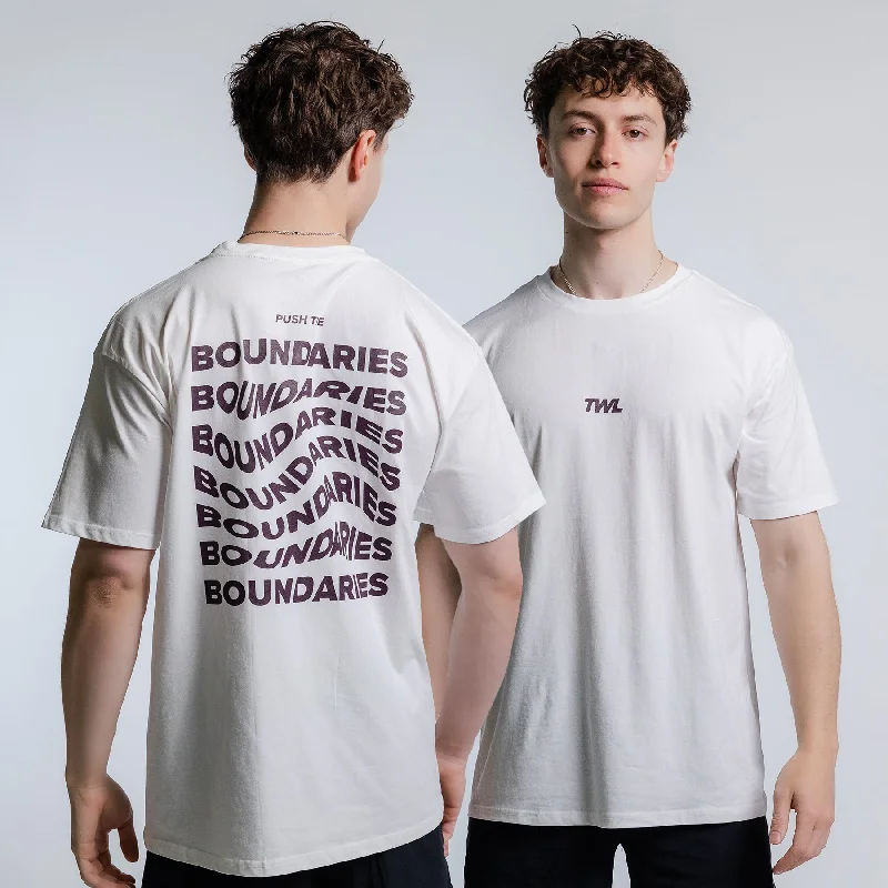 Men's Shirts with Raw-Edge HemlinesTWL - OVERSIZED T-SHIRT - PUSH THE BOUNDARIES - WHITE