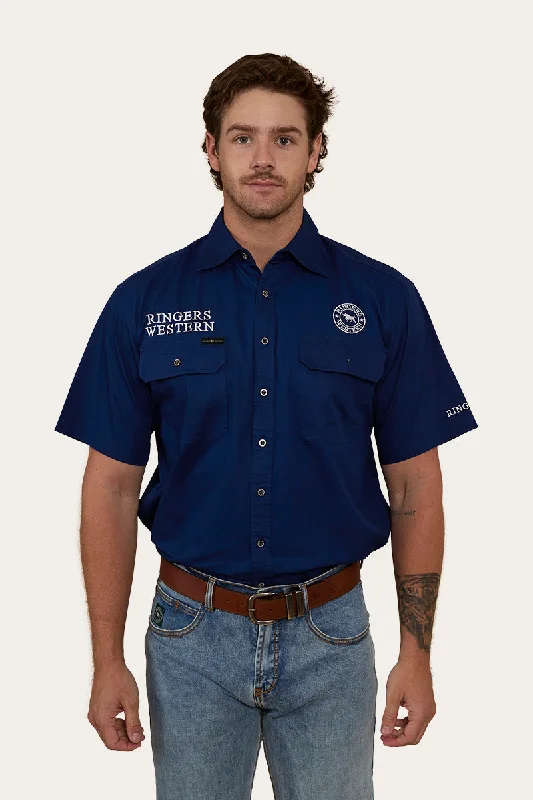 Men's Sleeveless Shirts for Summer ComfortHawkeye Mens Short Sleeve Full Button Work Shirt - Navy / White