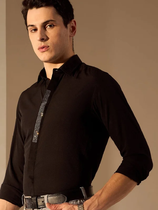 Men's Hawaiian Shirts for a Tropical VibeBlack: Embellished Polycotton Party Shirt
