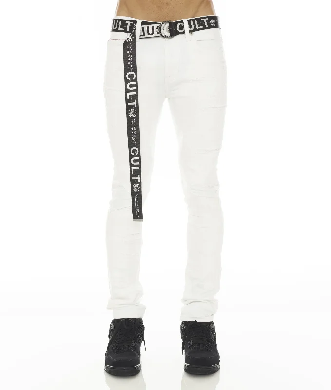Unique Men's Jeans DesignsPUNK SUPER SKINNY STRETCH /w BELT IN WHITE GRUNDGE