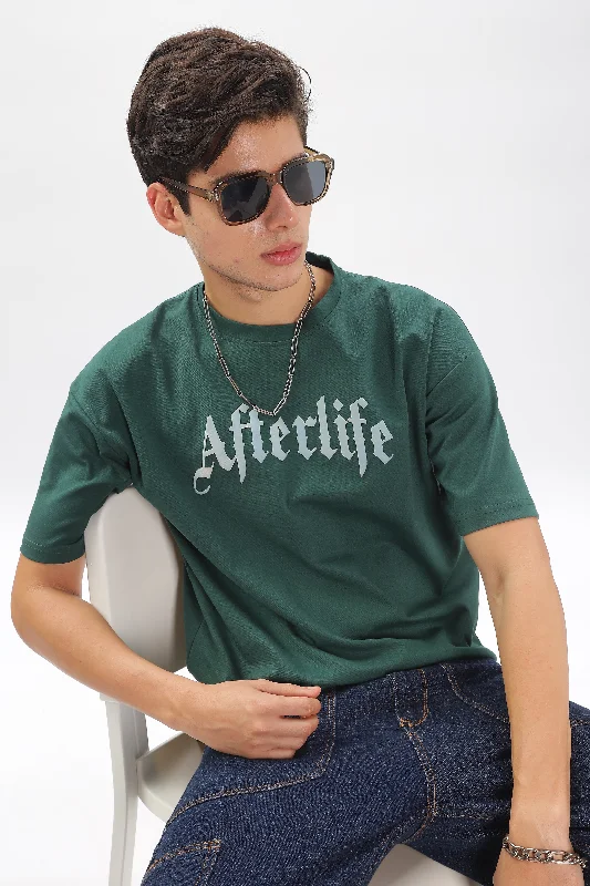 Men's Shirts with Single-Breasted DesignsDark Green Drop Shoulder T-Shirt
