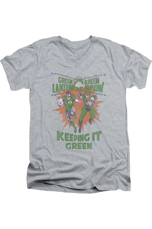 Men's Shirts for Outdoor ActivitiesGreen Lantern Keeping It Green Short Sleeve Adult V Neck Premium Cotton Tee / T-Shirt