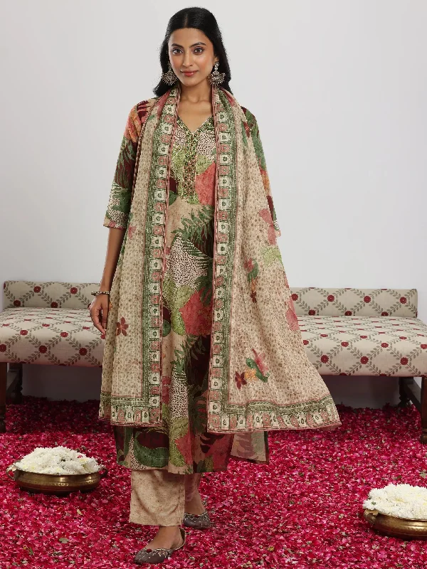 Multi Printed Cotton Blend Straight Suit With Dupatta