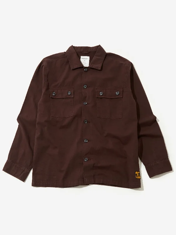 Breathable Men's Linen ShirtsGoodhood Worldwide Military Overshirt - Chocolate Brown