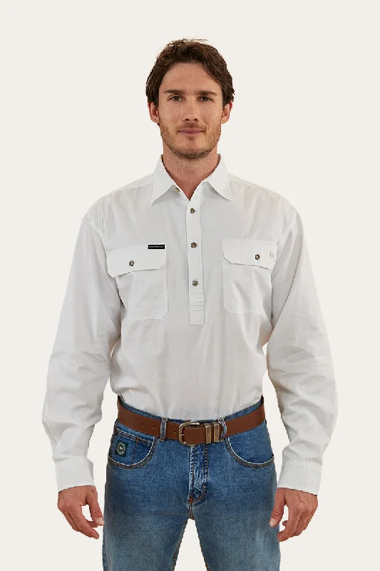 Men's Iron-Free Shirts for Wrinkle-Resistant WearKing River Mens Half Button Work Shirt - White