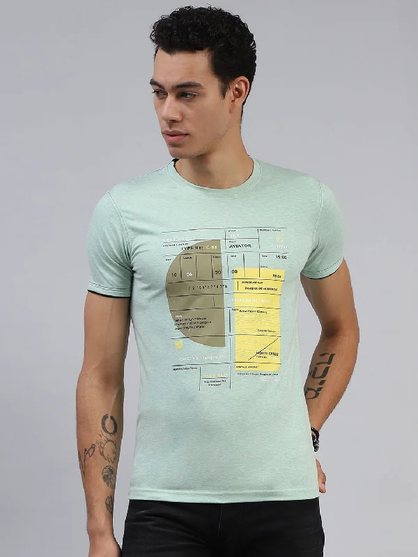 Men's Shirts with Graphic PrintsMen Green Printed Mock Neck Half Sleeve T-Shirt