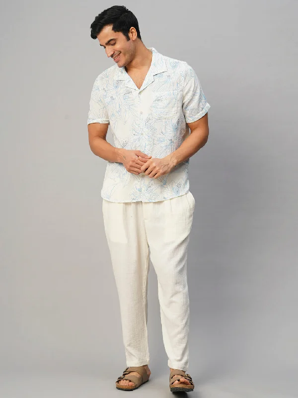 Men's Pants with Reflective Stripes for SafetyMen's White Cotton Loose Fit Pant