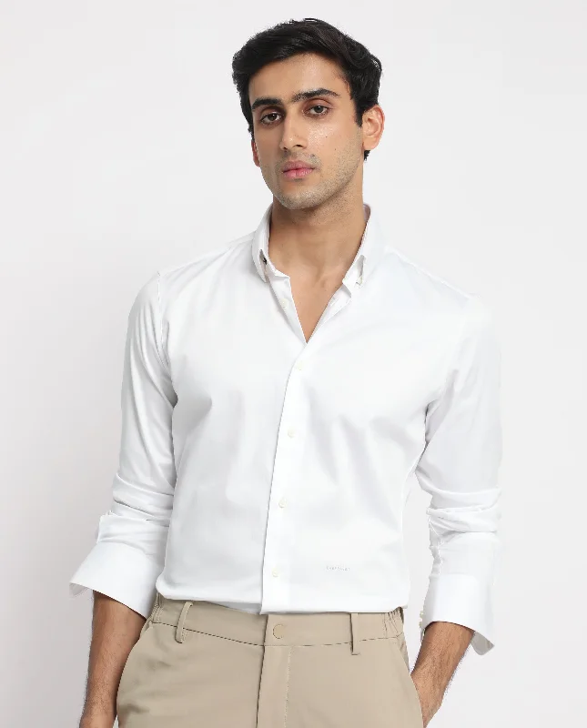 Men's Plaid Shirts for a Country CharmRare Rabbit Men's Comor White Satin Fabric Full Sleeves Solid Shirt