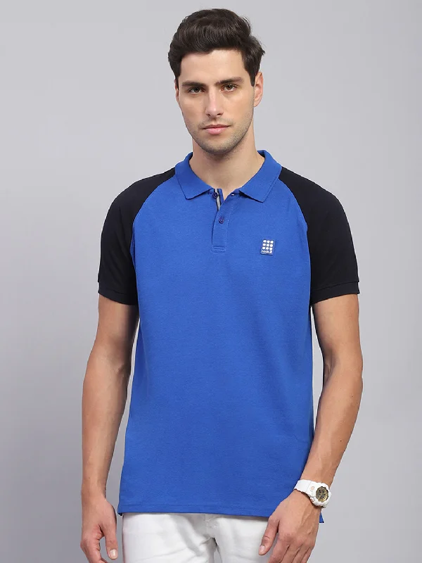 Men's Shirts with Contrast CollarsMen Blue Solid Collar Half Sleeve T-Shirt