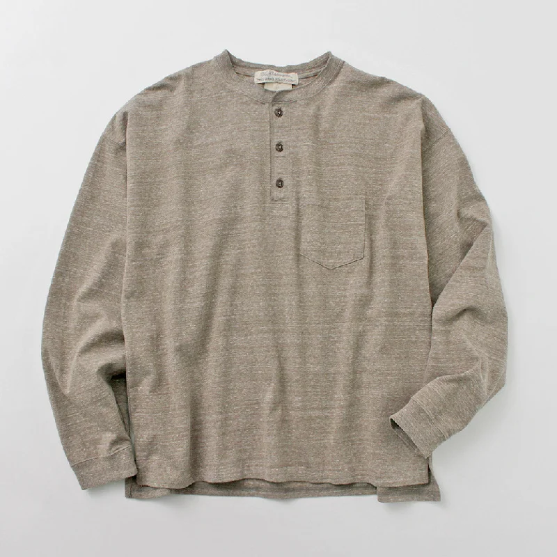 Men's Shirts with Cowl NecksREMI RELIEF / Melange Jersey Long Sleeve Henley Neck Pocket T-Shirt