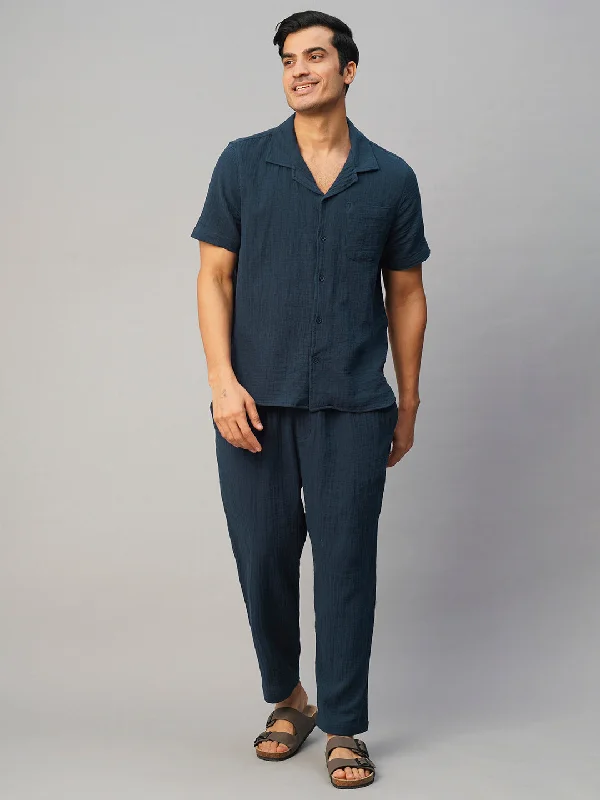 Men's Pants with Contrast WaistbandsMen's Navy Cotton Loose Fit Pant