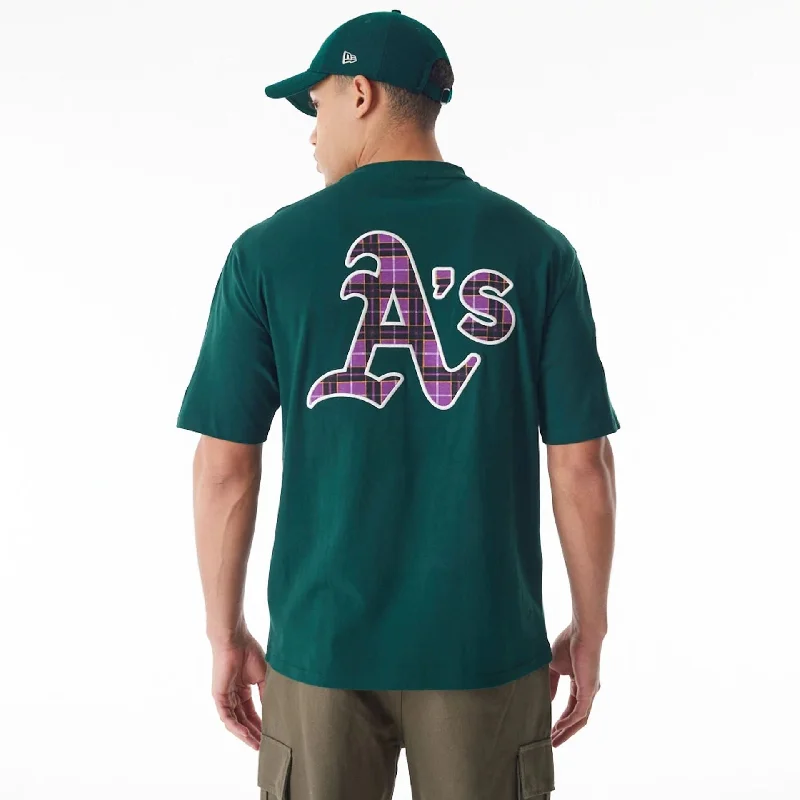 Men's Shirts with Belt AttachmentsOakland Athletics MLB Tartan Infill Dark Green Oversized T-Shirt