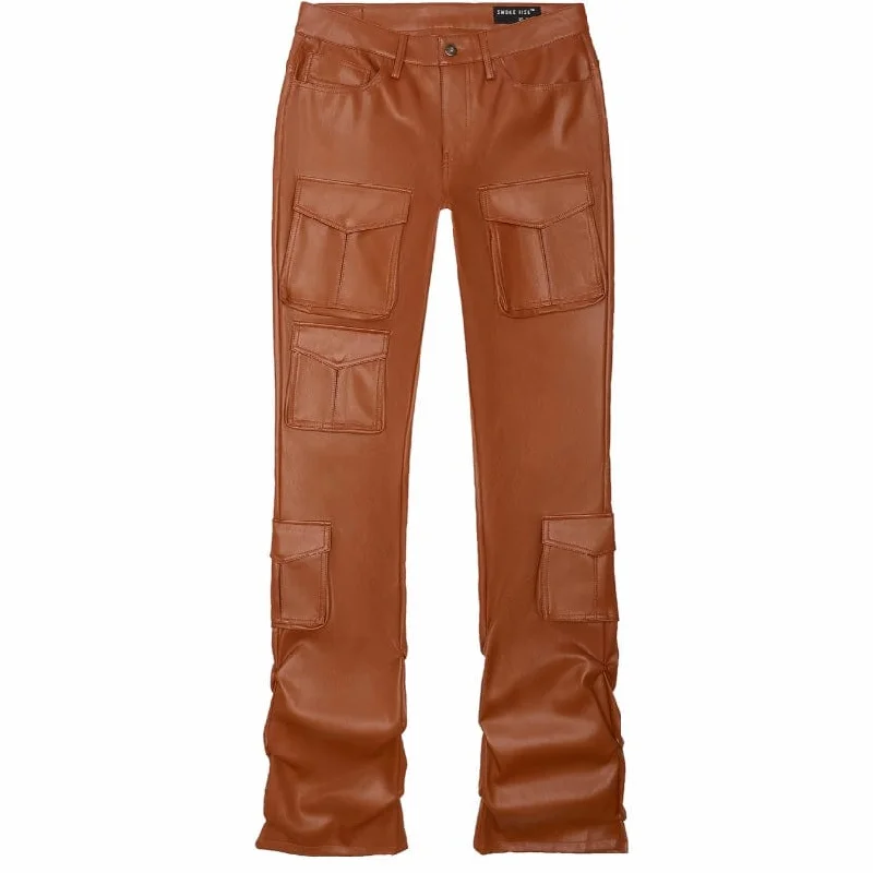 Men's Pants with Faux Leather PatchesSmoke Rise Vegan Leather Stacked Utility Pants (Cognac) WP23685