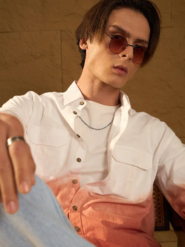 Men's Layering Shirts for Seasonal TransitionsDouble Pocket Drop Shoulder Oversized Ombre Shirt