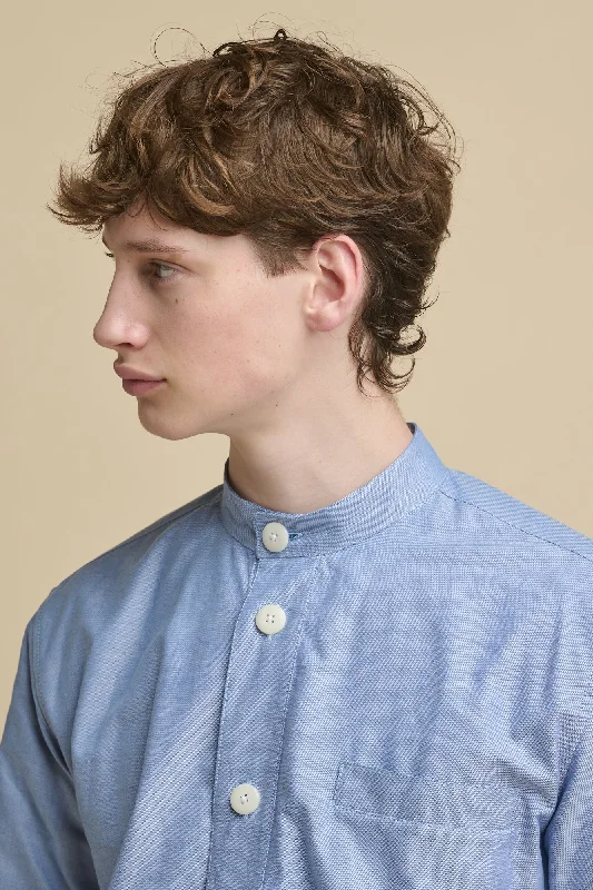 Men's Thermal Shirts for Winter WarmthMen's George Lightweight Collarless Overshirt - Light Blue
