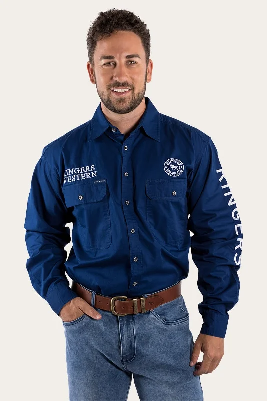 Versatile Men's Short-Sleeve ShirtsHawkeye Mens Full Button Work Shirt - Navy/White