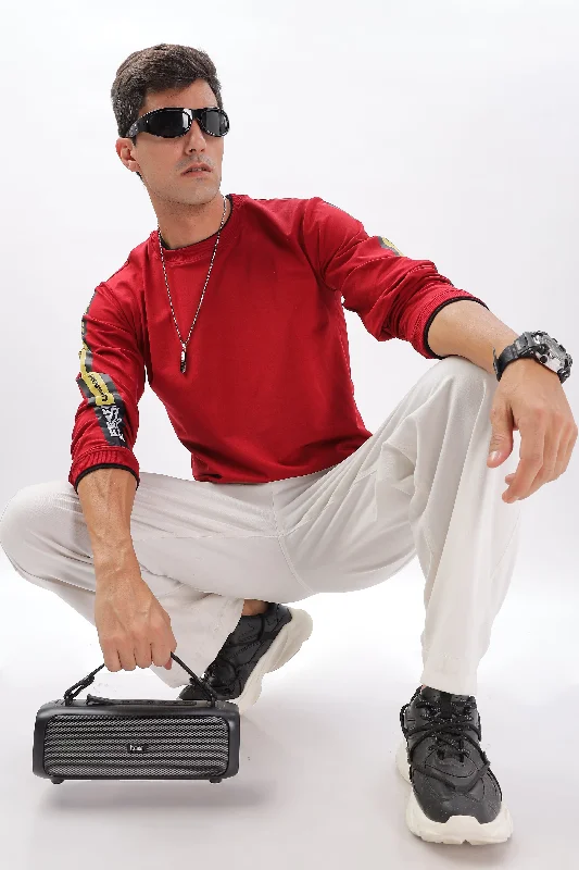 Men's Casual Shirts for Everyday WearStitch of Boldness Full Sleeve T-Shirt: Red