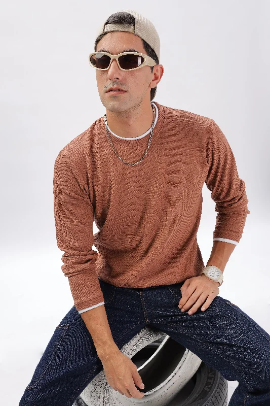 Men's Shirts with Single-Breasted DesignsKnitted Full Sleeve T-Shirt: Orange