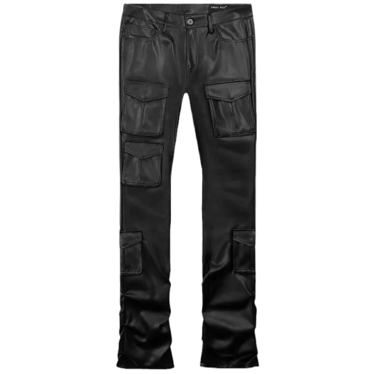 Men's Pants with Adjustable CuffsSmoke Rise Vegan Leather Stacked Utility Pants (Black) WP23685