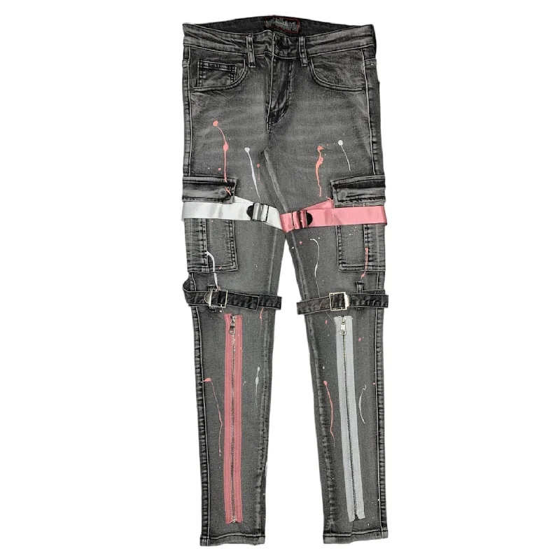 Men's Pants with Zippered PocketsDenimiCity Stacked Trim Denim (Light Grey) - DNM-K025