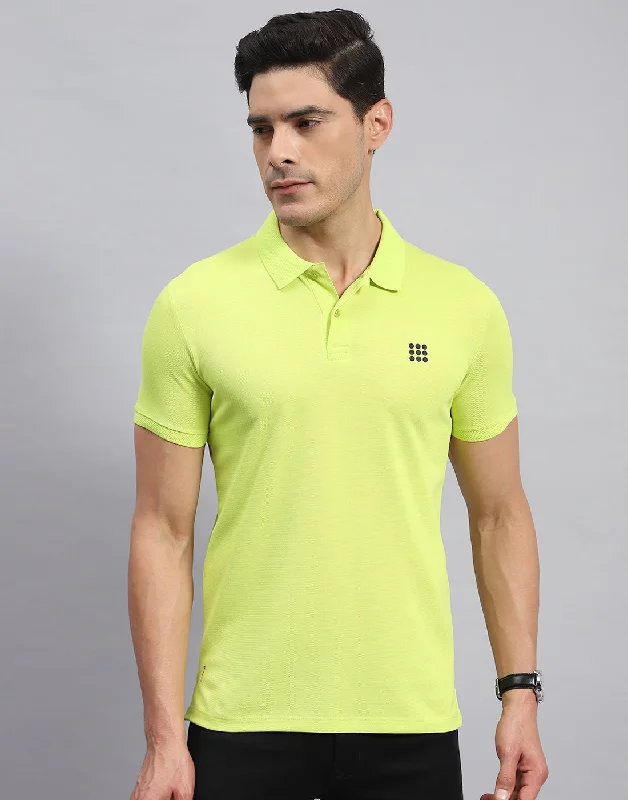 Men's Shirts with Belt LoopsMen Neon Green Solid Collar Half Sleeve T-Shirt