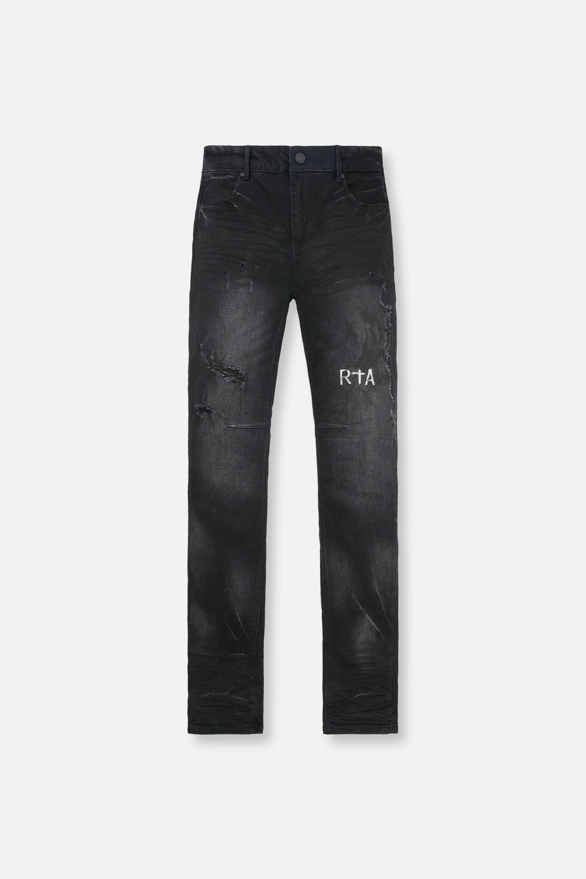 Men's Pants with Shallow PocketsOLIVIER JEAN | STACKED WORN OUT BLACK