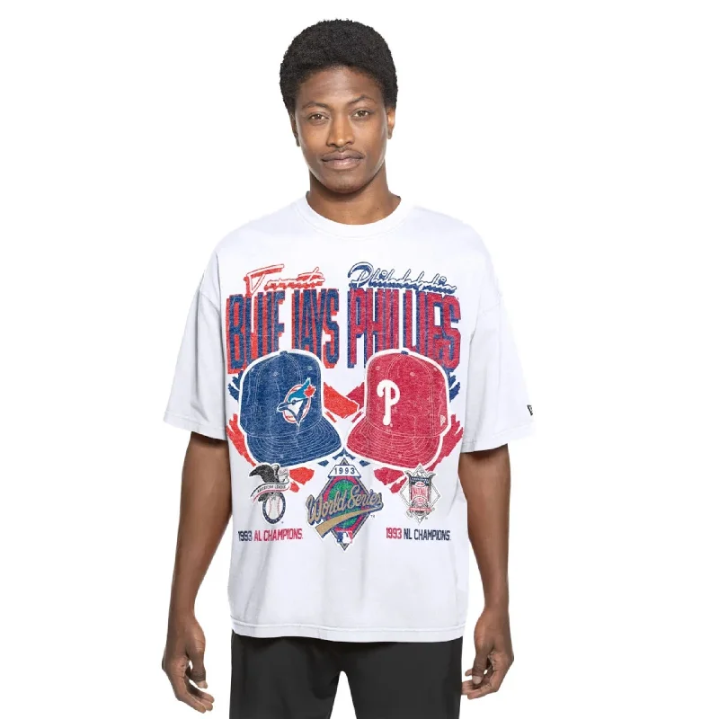 Men's Shirts with High NecksToronto Blue Jays VS Philadelphia Phillies MLB Dueling Logos Sport Classic White T-Shirt