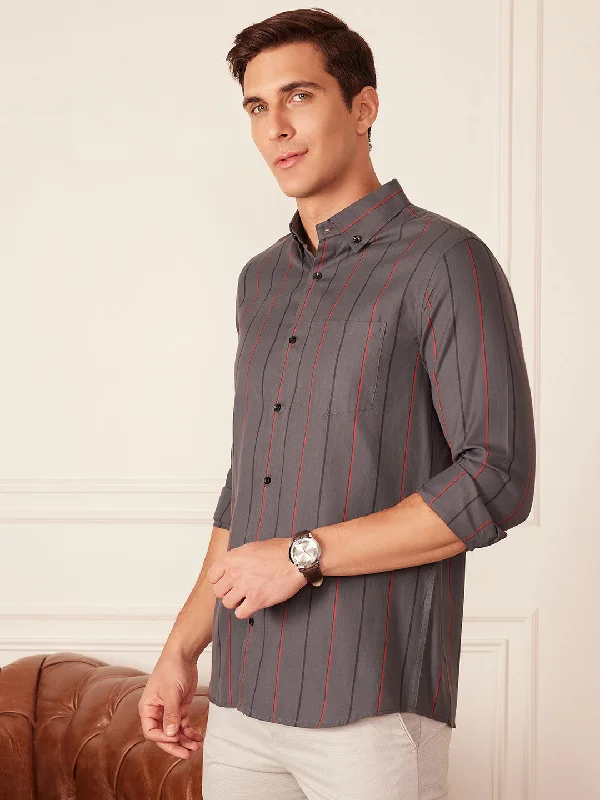 Men's Designer Dress Shirts for High-End FashionDENNISON Smart Striped Button-Down Collar Casual Shirt
