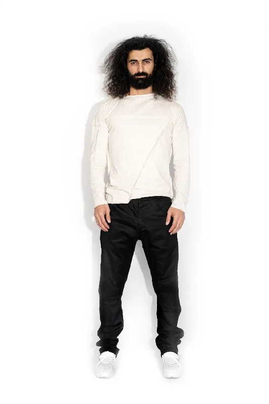 Men's Shirts with Wingtip CollarsMilk Stitch Accent Long Sleeve T-shirt