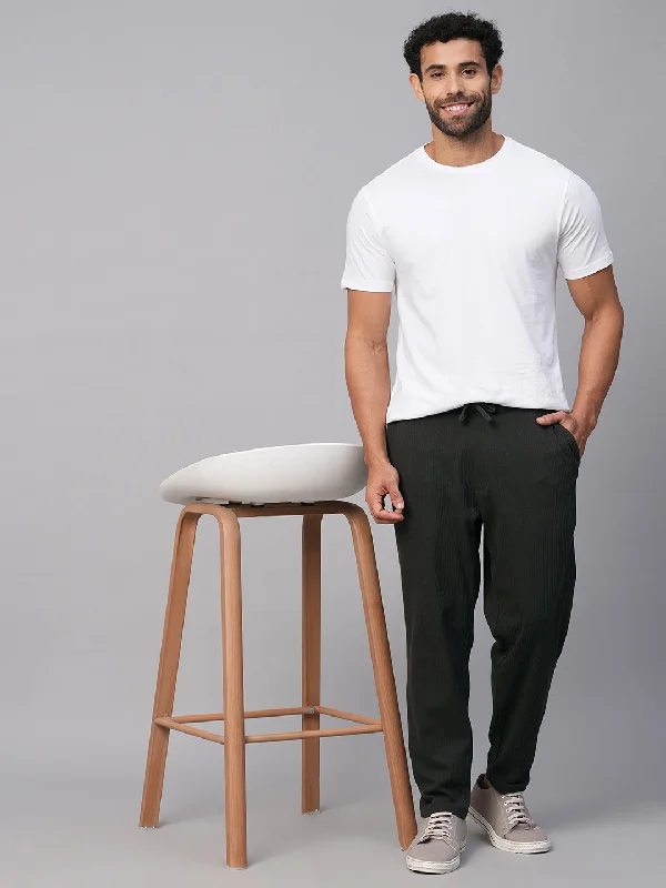 Men's Pants with Reflective Stripes for SafetyMen's Grey Cotton Elastane Regular Fit Track Pant