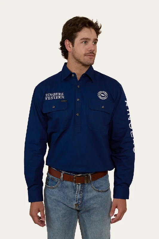 Men's Tab-Collar Shirts for a Crisp LookHawkeye Mens Half Button Work Shirt - Navy