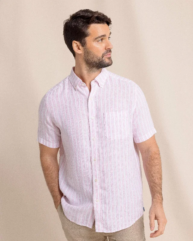 Casual Men's Button-Down ShirtsCrepe Myrtle Striped Linen Short Sleeve Sport Shirt