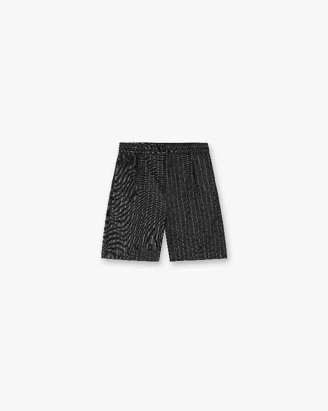 Men's Pants with Welt PocketsTailored Short - Black Pinstripe