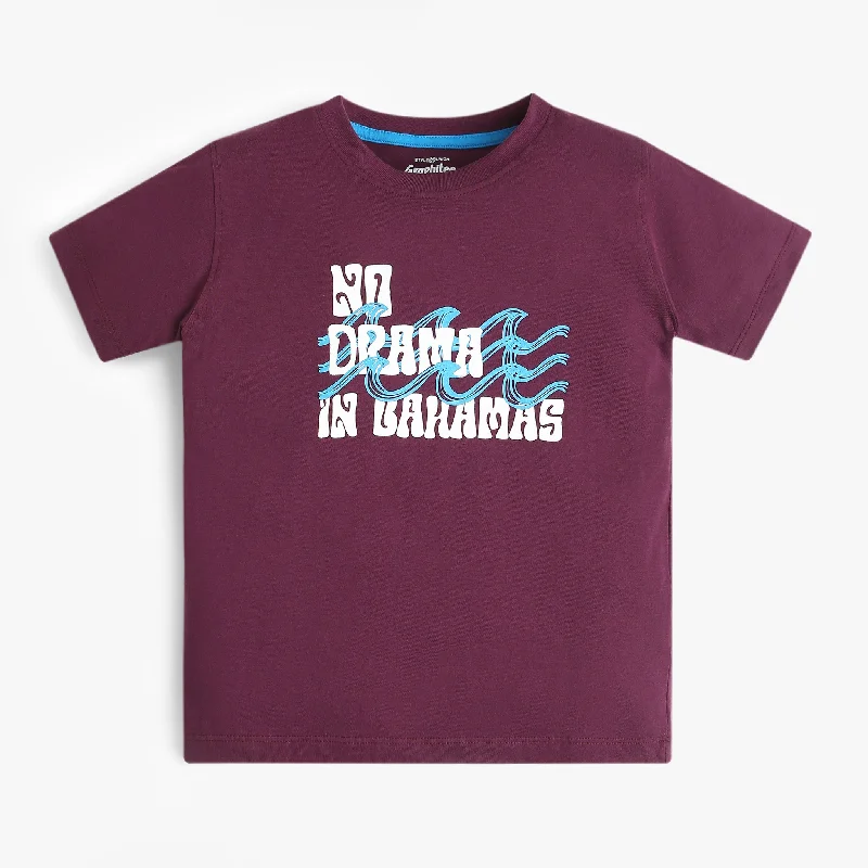 Men's Shirts with Drawstring WaistbandsBoys Graphic Crew Neck No Drama In Bahamas Print T-Shirt