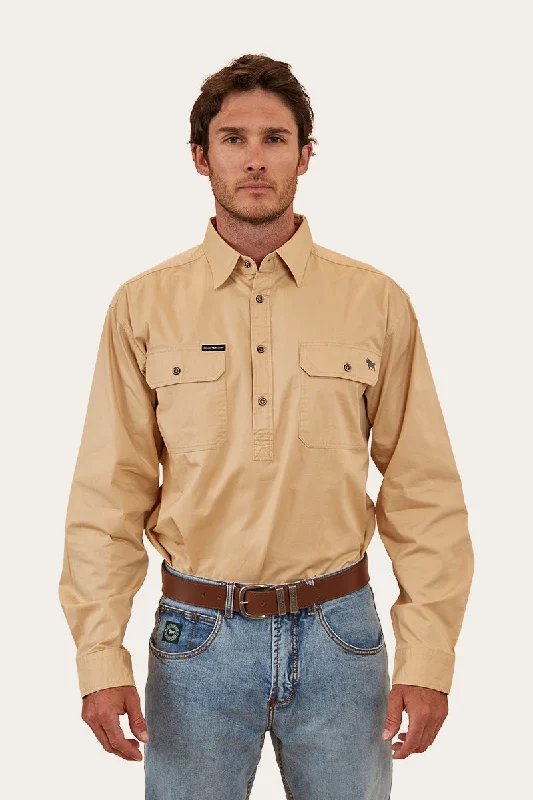 Men's V-Neck T-Shirts for a Flattering ShapeKing River Mens Half Button Work Shirt - Dark Sand