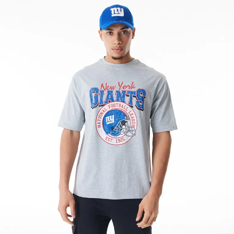Men's Shirts with Patchwork PatternsNew York Giants NFL Helmet Graphic Grey Oversized T-Shirt