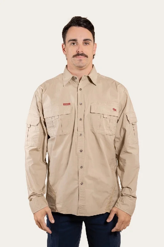 Men's Color-Blocking Shirts for a Statement LookPilbara Mens Ripstop Full Button Work Shirt - Camel