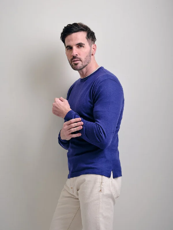 Men's Shirts with Scoop NecksFine Gauge Pure Cashmere Crewneck Long Sleeve Tee in Navy Mélange by Left Coast Tee