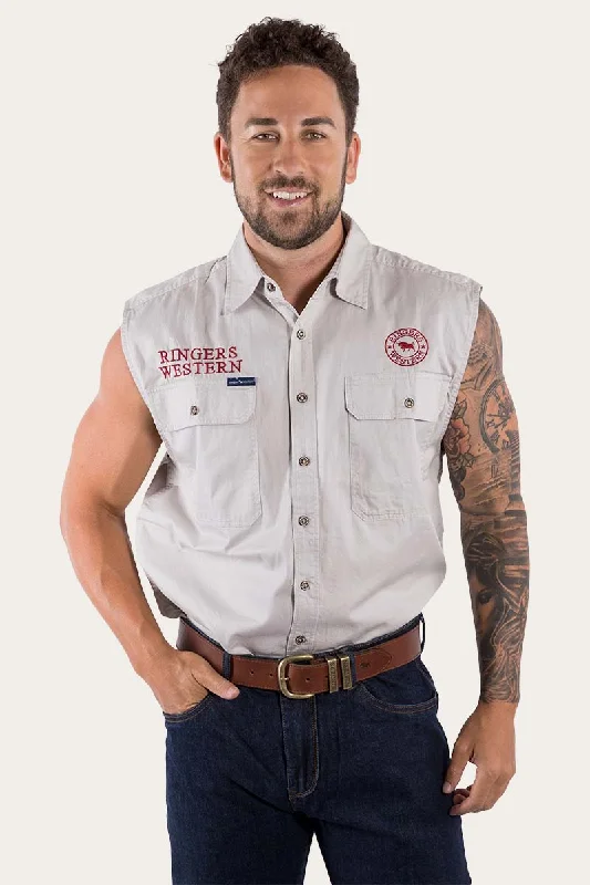 Men's Tailored Shirts for a Sharp AppearanceHawkeye Mens Sleeveless Work Shirt - Beige/Dark Red